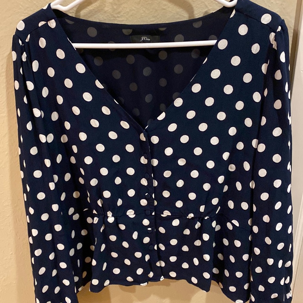 J CREW Peplin polkadot blouse. Large